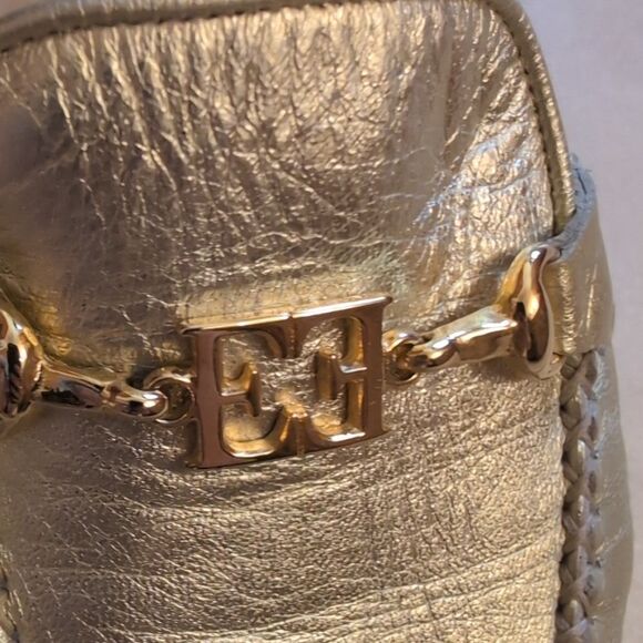 Escada Loafers Metallic Gold Leather Flat Made In Italy Size 10 main image 4
